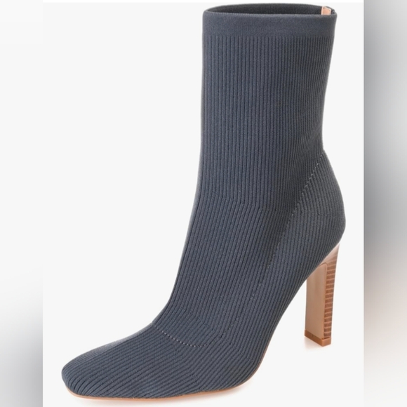 Grey Slate Stacked Heel Sock Booties 8 - Picture 5 of 5